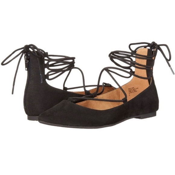 BC Suede Lace Up Ankle Flats - Picture 1 of 8